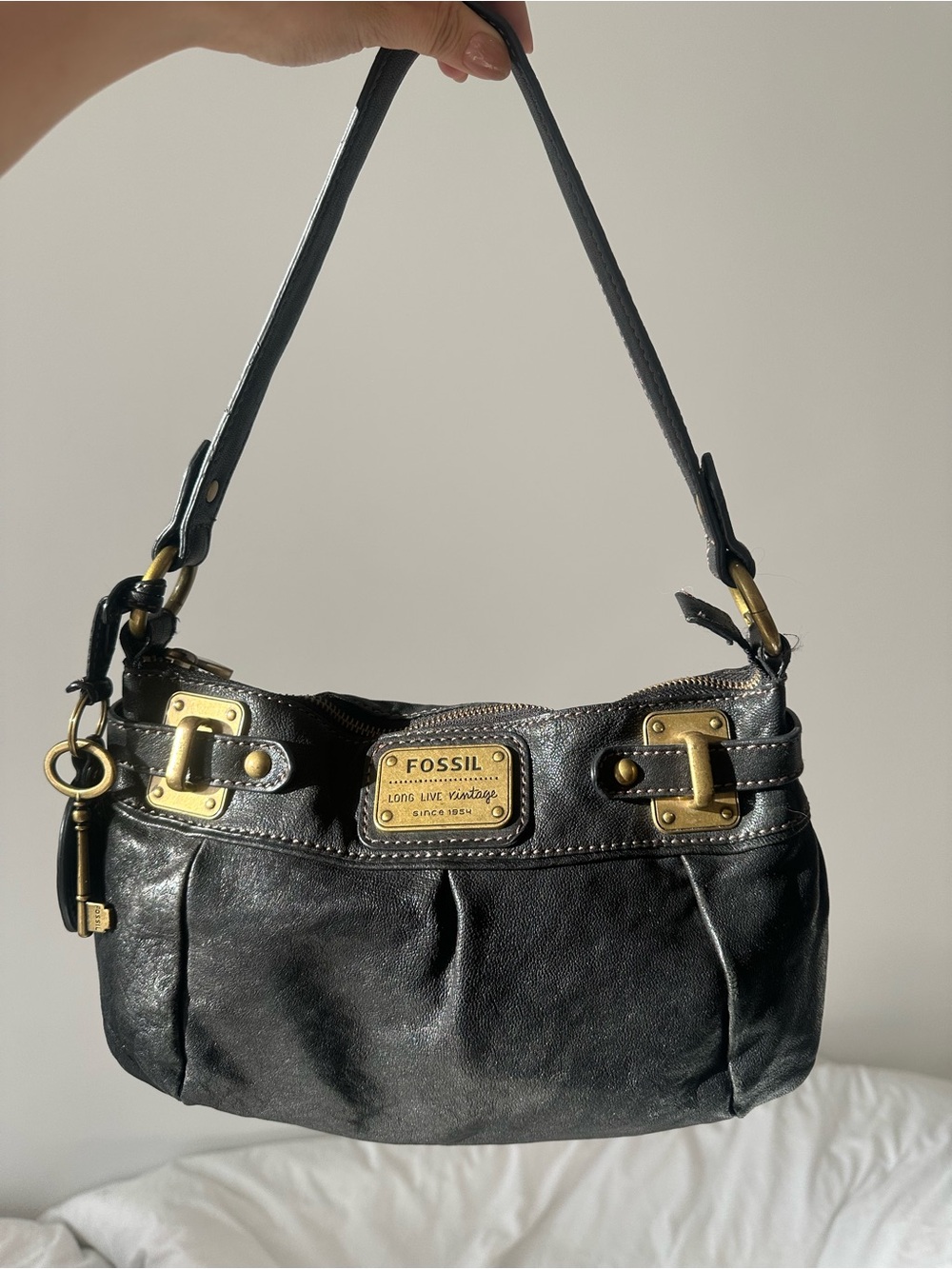Fossil black shoulder bag with key charm